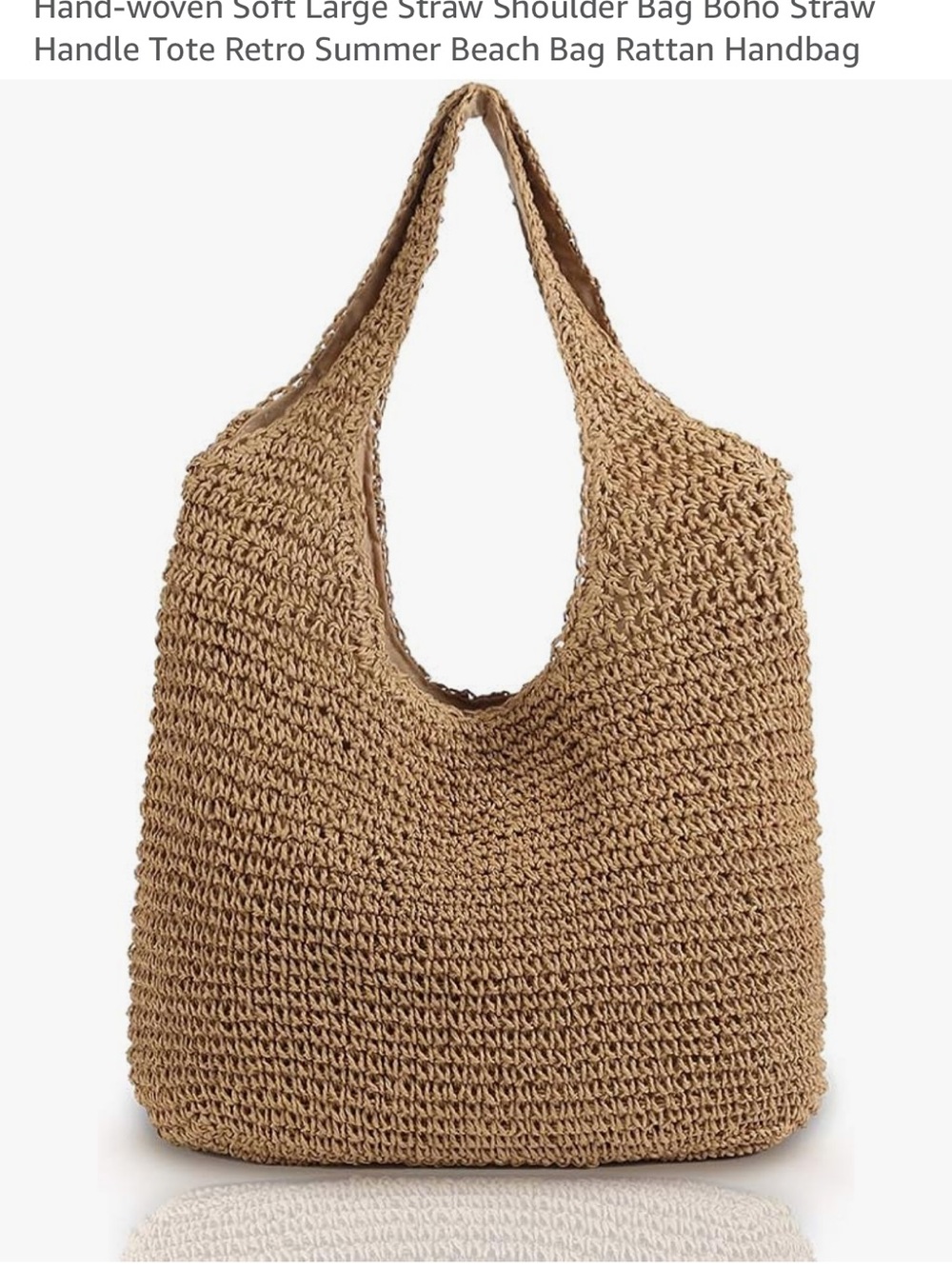 Boho Crochet Straw Shoulder Bag in Natural Brown